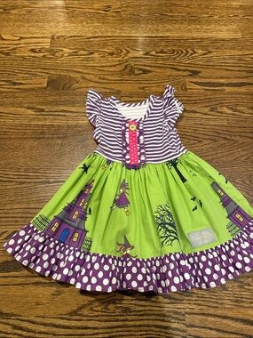 Eleanor Rose Purple & Lime Green Witch Print Dress